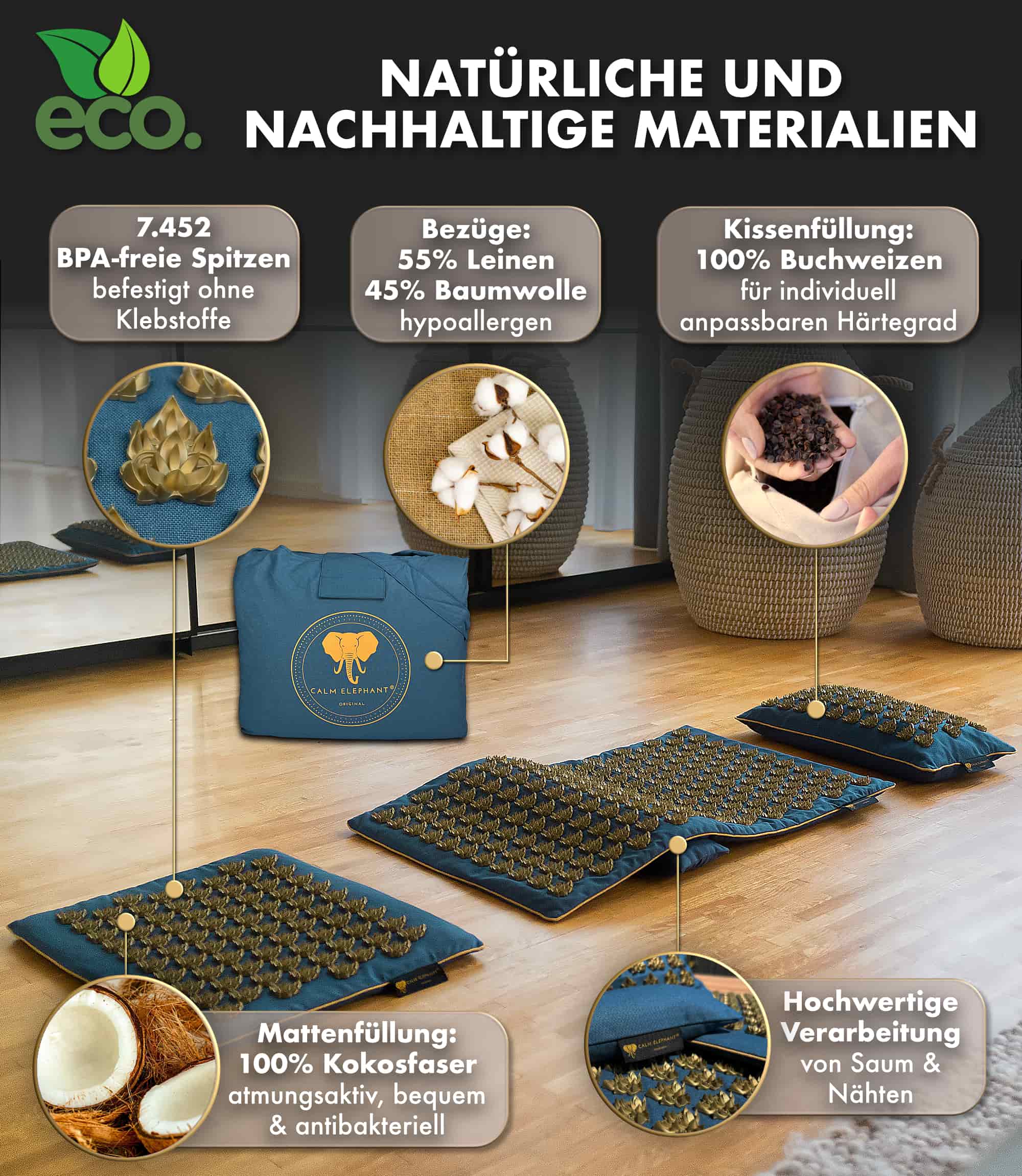 Akupressurmatte intensiv | MANDALA PRO 5er Set - blau, hochwertige nachhaltige Materialien für effektive Akupressur