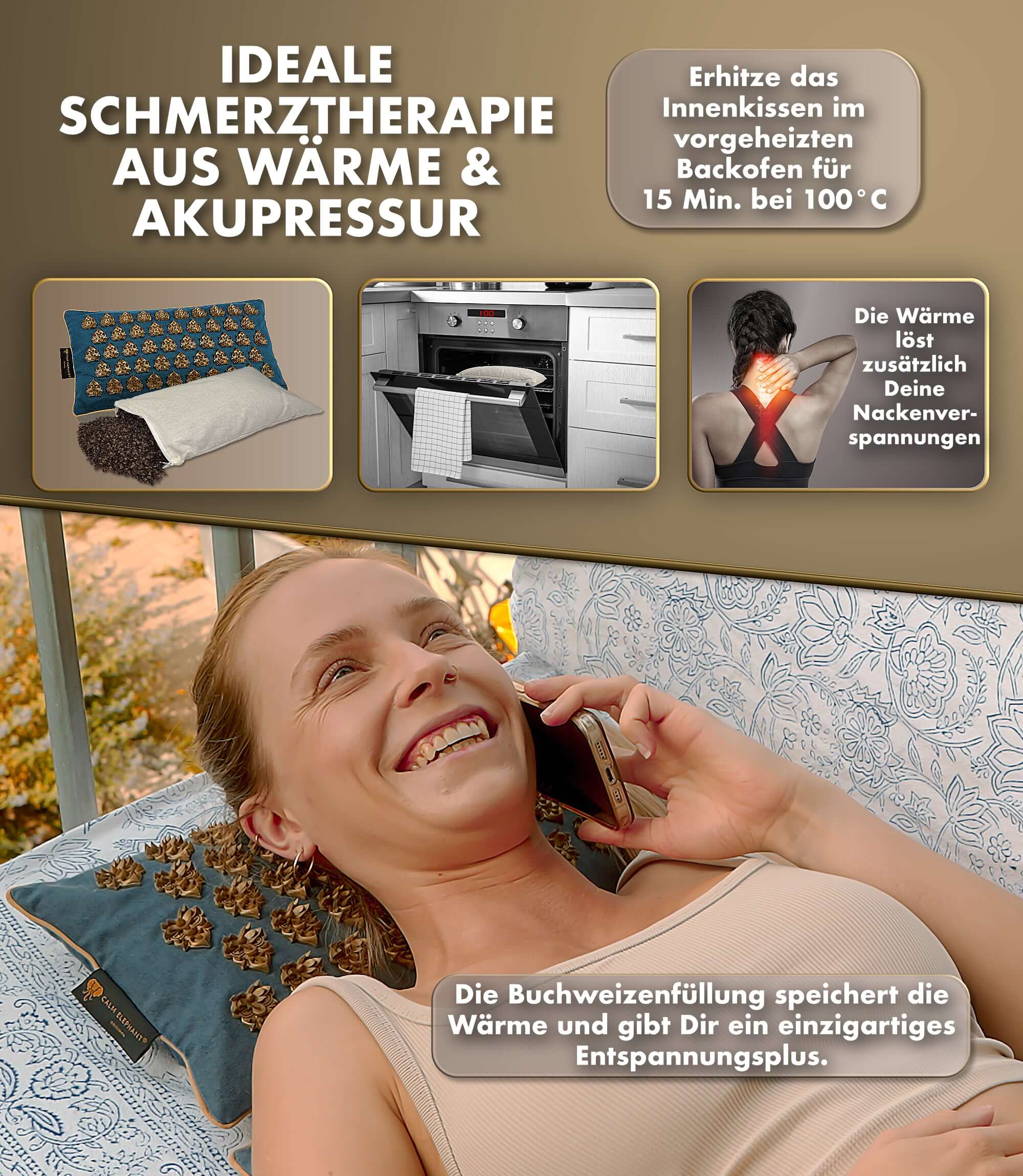 Akupressurmatte intensiv | MANDALA PRO ECO 3er Set - blau, ideale Schmerztherapie aus Wärme und Akupressur.
